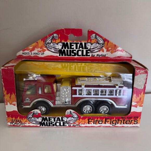 Vintage Metal Muscle By Nylint Red Firetruck Firefighters #424 Steel Tough - Picture 7 of 7